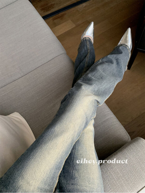 Pantalones vaqueros azules de cintura baja para mujer, pantalón Sexy ajustado con campana, estilo americano, Y2k, moda de verano, 2024