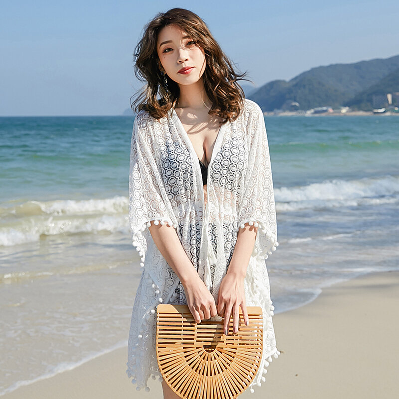 Seaside férias praia maiô blusa feminina solta meados de comprimento véus verão