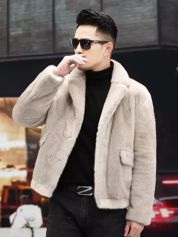 AYUNSUE – manteau en fourrure de vison véritable pour homme, veste chaude à col, mode coréenne, costume d'hiver, 2022, SGG878