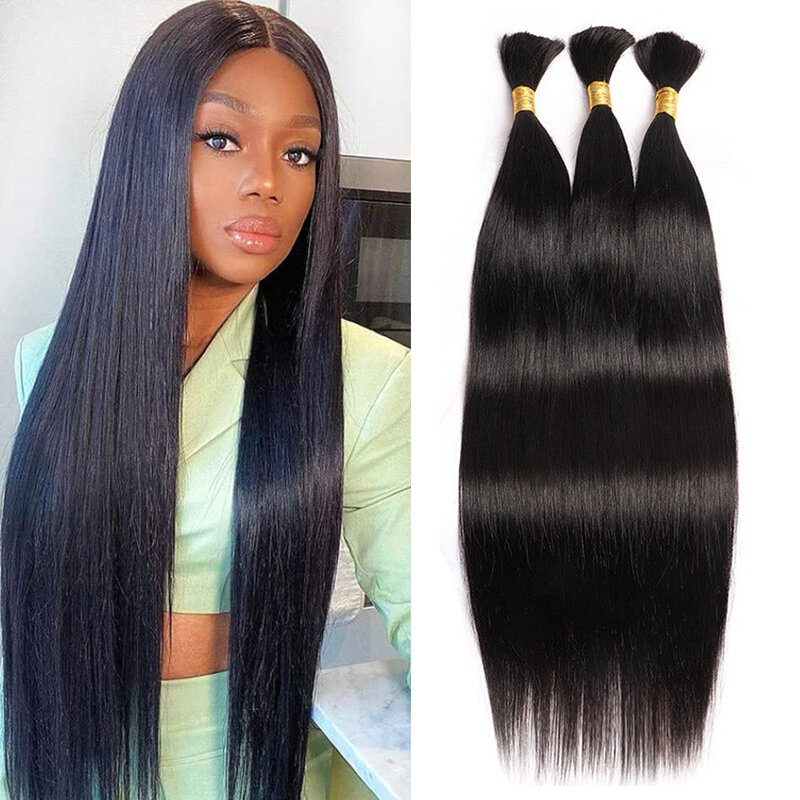 Rambut manusia jumlah besar untuk mengepang lurus rambut manusia Virgin Brasil 16-24 inci 50g hitam alami # 1B warna untuk Salon kualitas tinggi