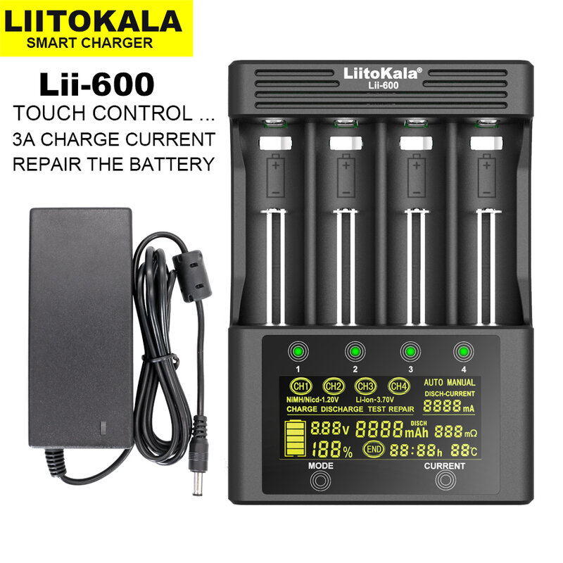 LiitoKala-carregador de bateria original, adequado para Li-ion 3.7V, NiMH, 1.2V, 18650, 26650, 21700, 26700, AA, AAA, Lii-600, novo