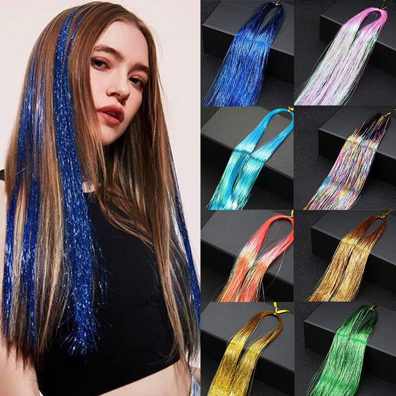 Synthetic 36inch Sparkle Shiny Hair Tinsel Hair Extension for Women Hippie for Braiding Headdress False Hair Halloween Cosplay