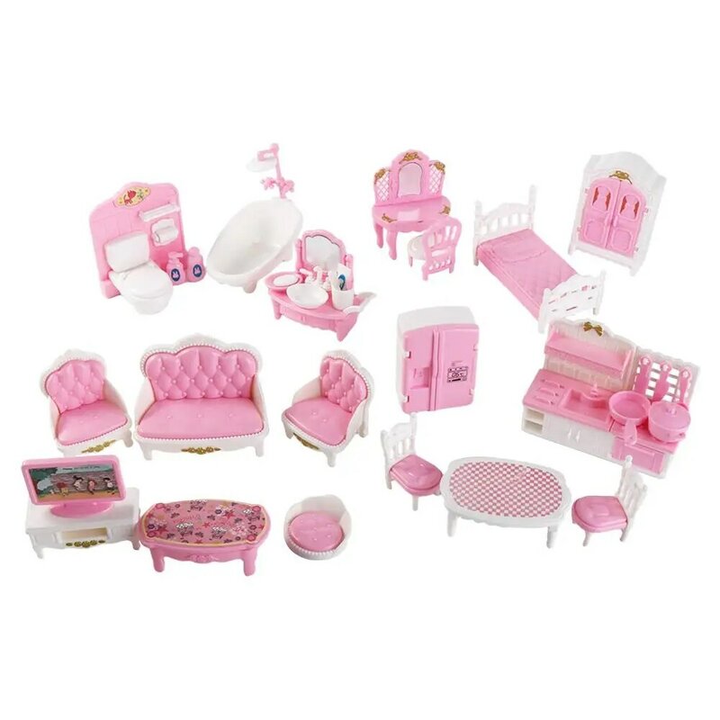 Muebles de simulación para casa de muñecas, juego de sofá y sillón, miniaturas, color rosa