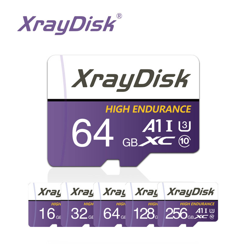 Xraydisk-Cartão de Memória de Alta Velocidade, Cartão TF Classe 10 para Câmera e Dashcam, 32GB, 64GB, 128GB, 256GB