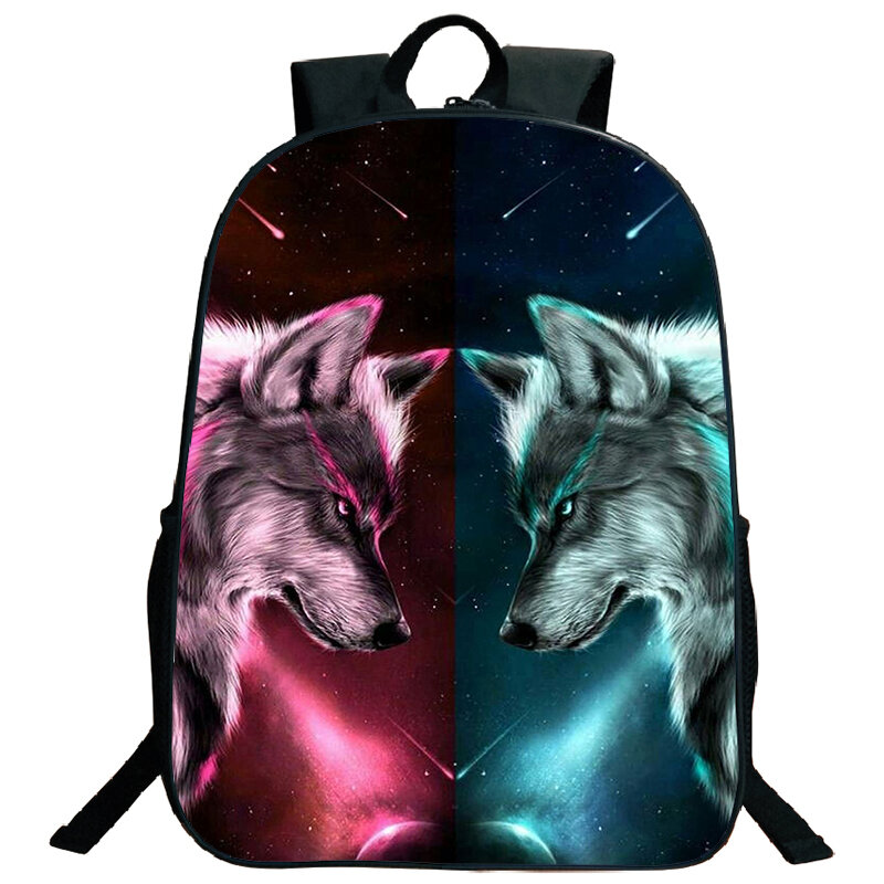 Stampa 3D Yin Yang Wolf zaini borse da scuola di grande capacità per studenti ragazzi zaino impermeabile Cosmic Wolf zaino borsa da viaggio