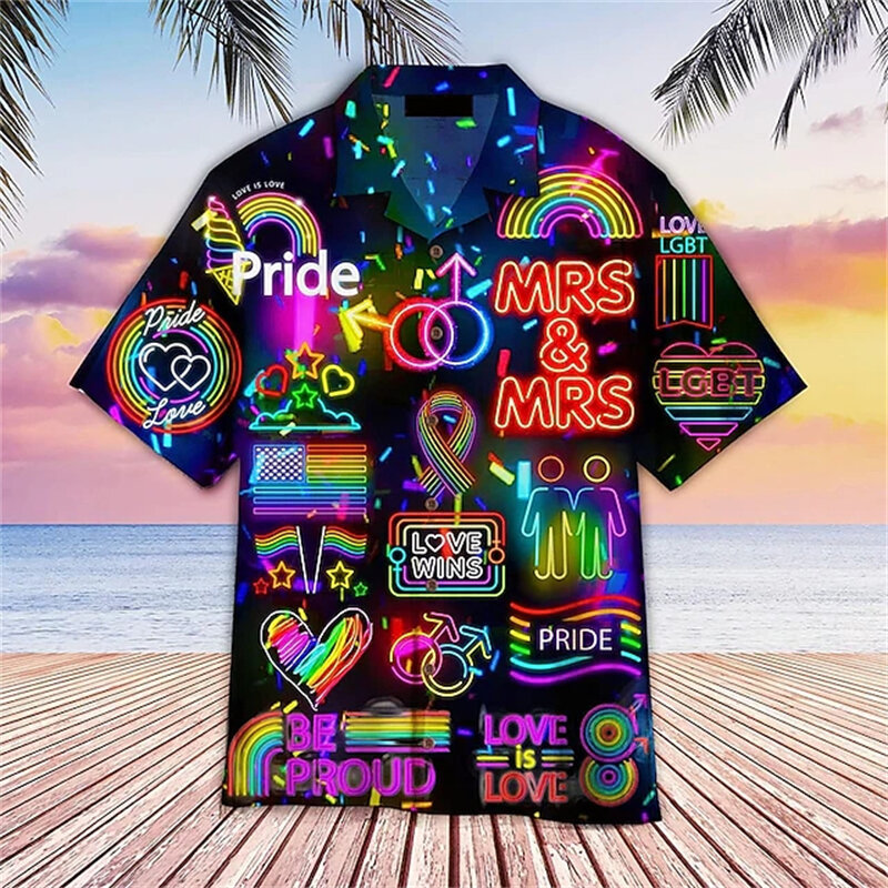 New Men's Shirt Rainbow Hawaiian Tops Funny Short Sleeve Shirts 3D Printed Casual Fashion Blouse Men's Clothing New Man Shirts
