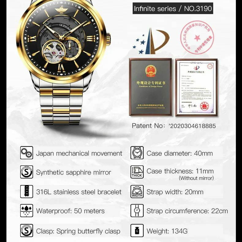 OUPINKE 3190 Automatic Watch for Men Imported Japan Movement Sapphire Mirror Waterproof Luxury Brand Mechanical Men Wristwatch