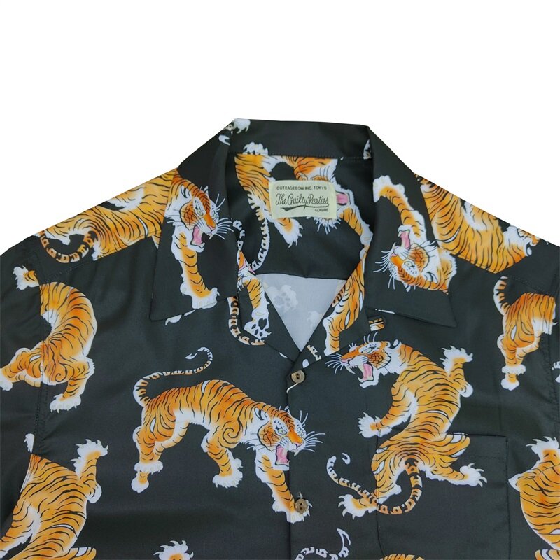 WACKO MARIA-Chemise hawaïenne à manches courtes pour hommes et femmes, chemise vintage, col cubain, impression complète de tigre, haute qualité, 1:1, décontracté