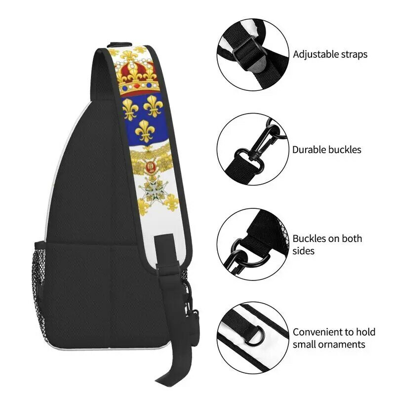 Real padrão do rei da frança estilingue saco de peito francês brasão de braços ombro crossbody mochila para homem caminhadas daypack