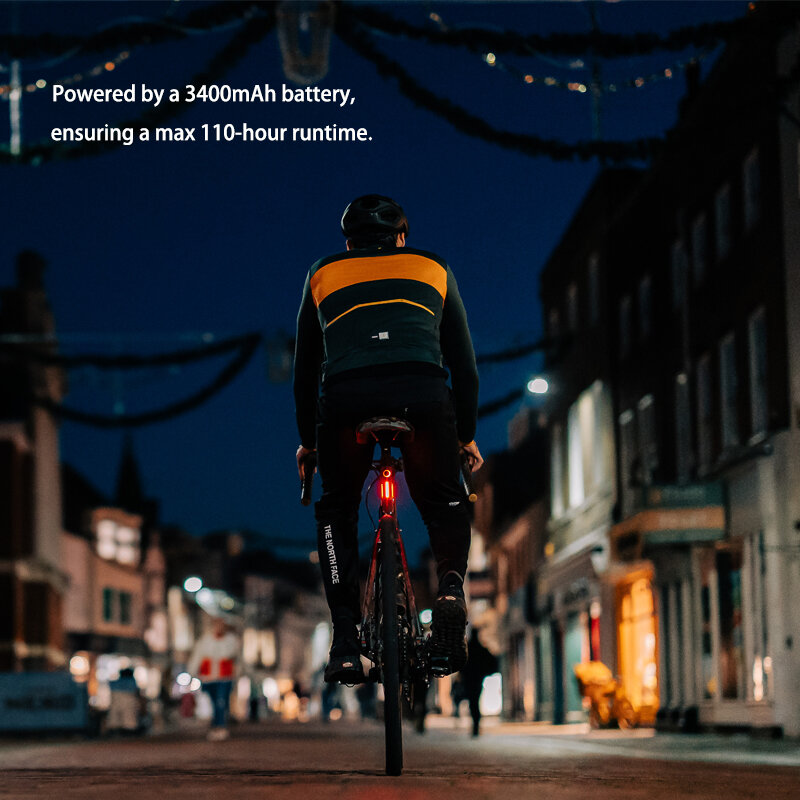 Lampu belakang kamera DV, lampu belakang sepeda USB-C dapat diisi ulang, baterai 3400mAh waktu lari hingga 110 jam untuk pengendara sepeda jalanan perkotaan