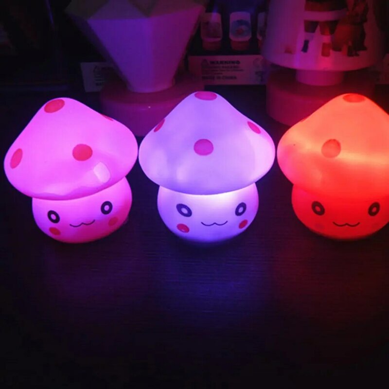 Lampu dekorasi Mini LED, lentera malam berubah 7 warna, bentuk jamur romantis