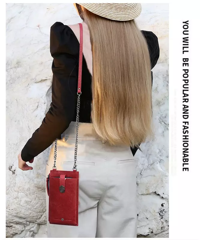 Borsa a tracolla da donna Casual in vera pelle di vacchetta Mini portafoglio tasca per telefono borsa a tracolla con cinturino in metallo wite