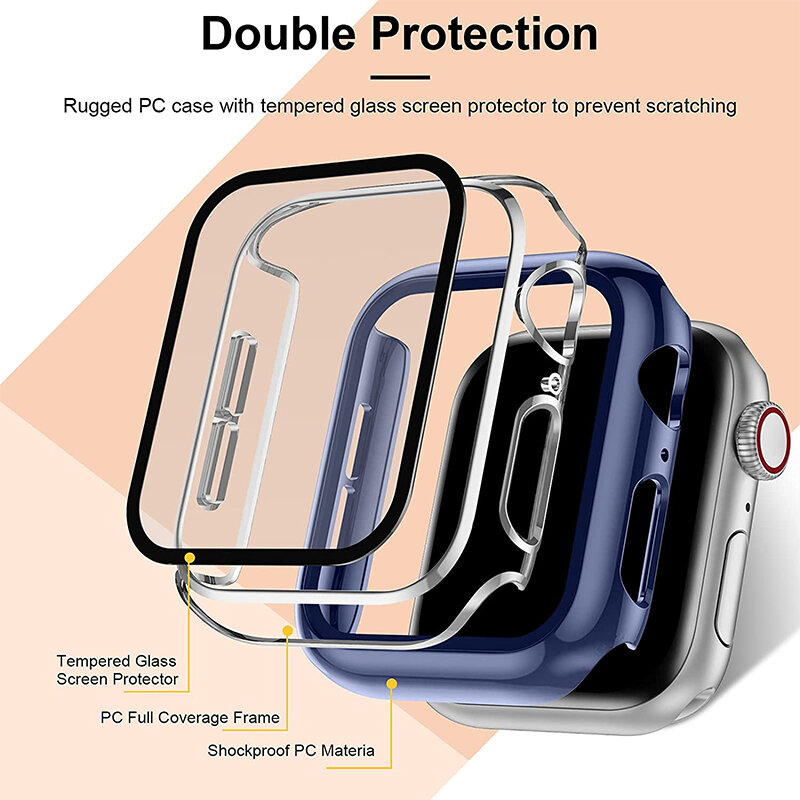Tempered Glass+cover For Apple Watch Case Accessories 45mm 41mm 44mm 40mm 42mm Screen Protector Apple watch serie 9 4 5 6 SE 7 8