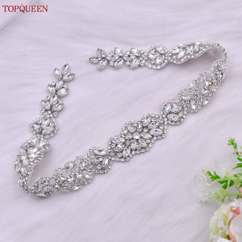 Toqueen S75 Gaun Pernikahan Pengantin Sabuk Perak Berlian Imitasi Kristal Elegan Mewah Buatan Tangan Bermanik Pengiring Pengantin Gaun Wanita Sabuk