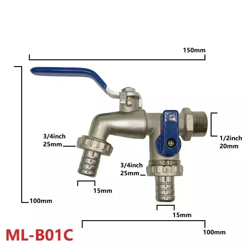 Conector divisor de agua de doble cabezal, adaptador de acoplamiento, interruptor de válvula, manguera de jardín, junta de grifo de riego, 1/2 '', 3/4''