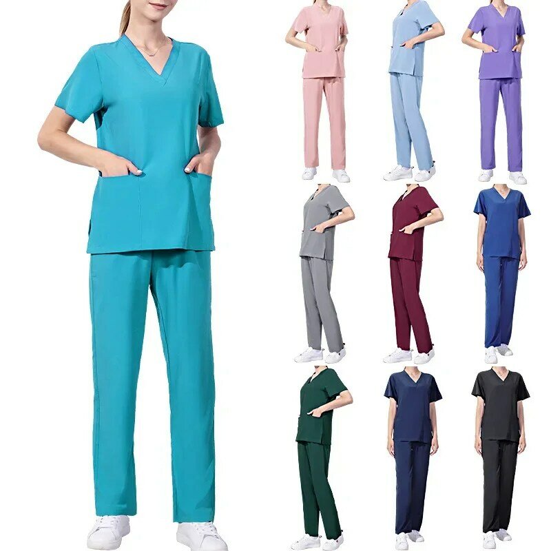 Uniforme médico ajustado para mujer, ropa de trabajo clínica Dental de Hospital, trajes quirúrgicos, conjuntos de exfoliantes, accesorios de enfermera