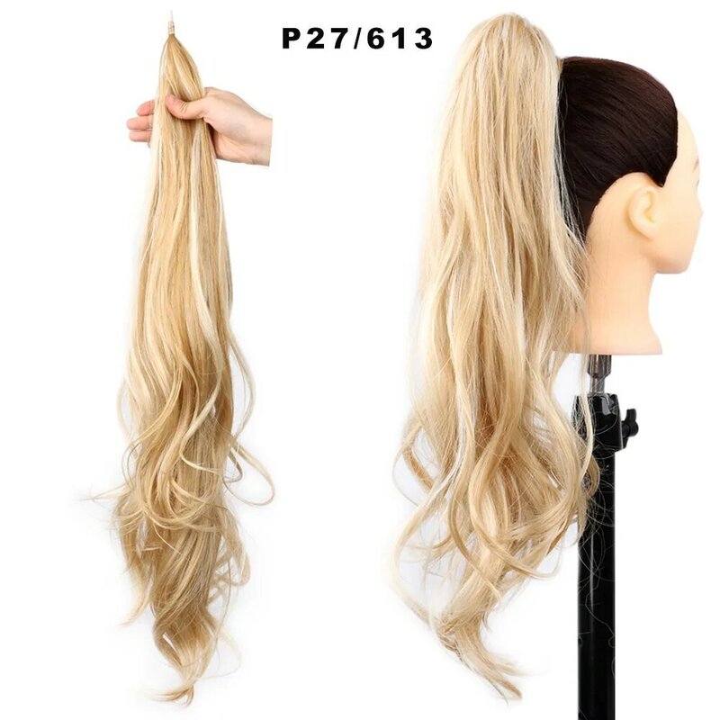 Syntetyczna elastyczna opaska wokół włosy w koński ogon 32 ''naturalne fale sztuczne przedłużenia ogona długie miodowe blond kręcone włosy kucyk Tali