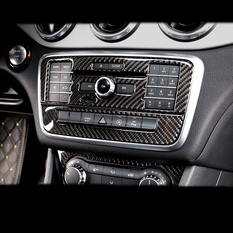 ألياف الكربون ملصق سيارة CD تكييف الهواء لوحة التحكم غطاء الكسوة لمرسيدس بنز A الفئة W176 GLA X156 CLA اكسسوارات
