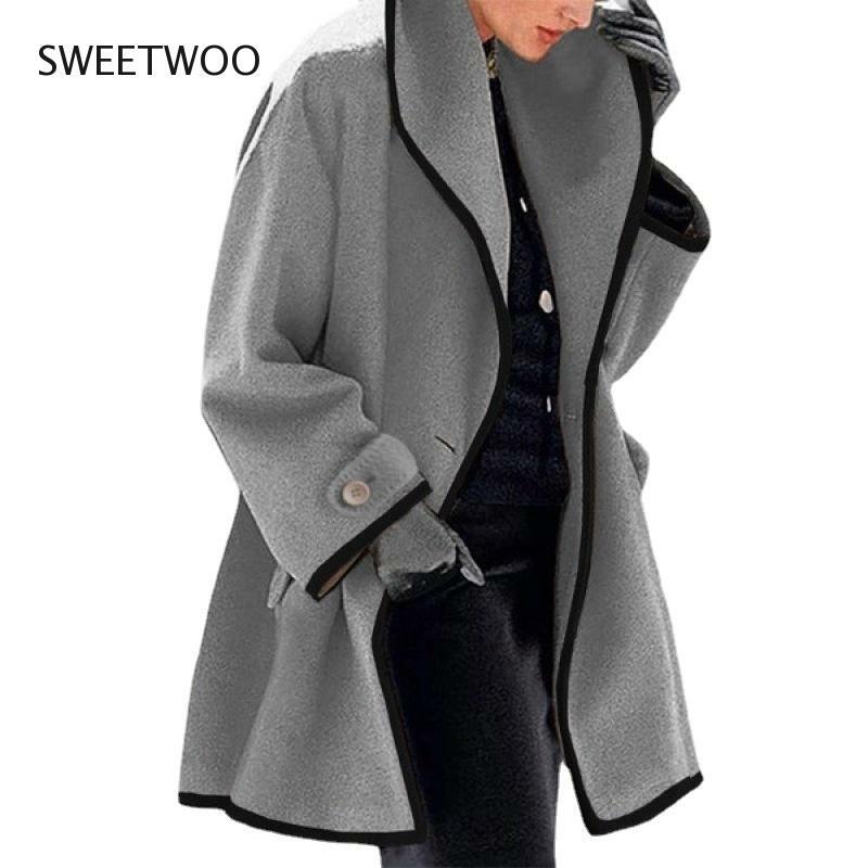 Mantel Wanita Musim Semi Musim Gugur 7 Warna 2022 Jaket Panjang Kerah Mode Tambal Sulam Kasual Mantel Bertudung Wanita Kantor Pasang