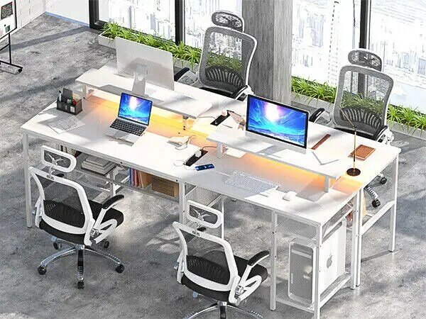 L Shaped Mesa do Computador com Tomadas e Luzes LED, Home Office Corner Desk, Novo