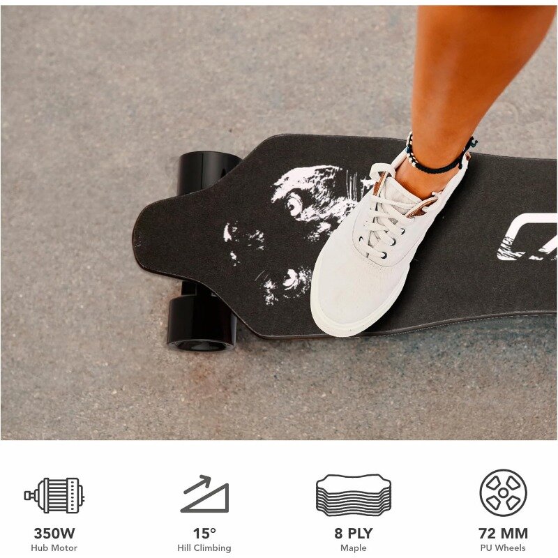 Caroma Elektrische Skateboards Met Afstandsbediening, 350W Hub-Motor Elektrisch Longboard Voor Volwassenen, 12.4 Mph Topsnelheid, 21 Mijl
