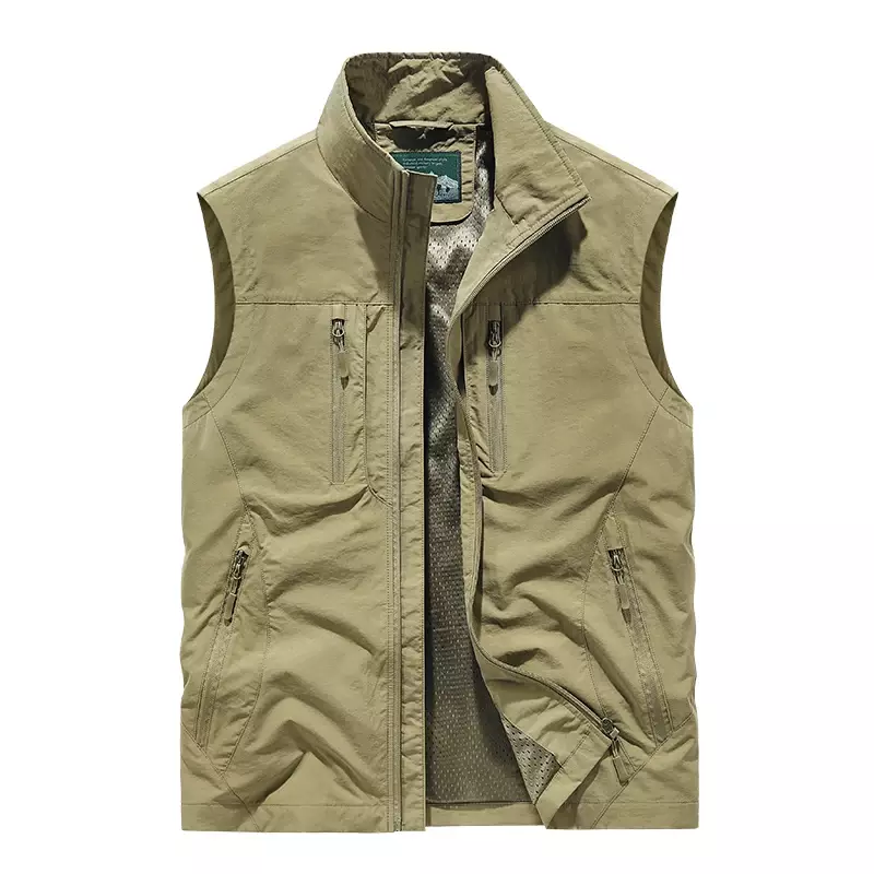 2024 Spring New Men Vest Outdoor Leisure Solid Color Coat Young Middle-aged Photography Fishing Casual Tank Top Jacket Male