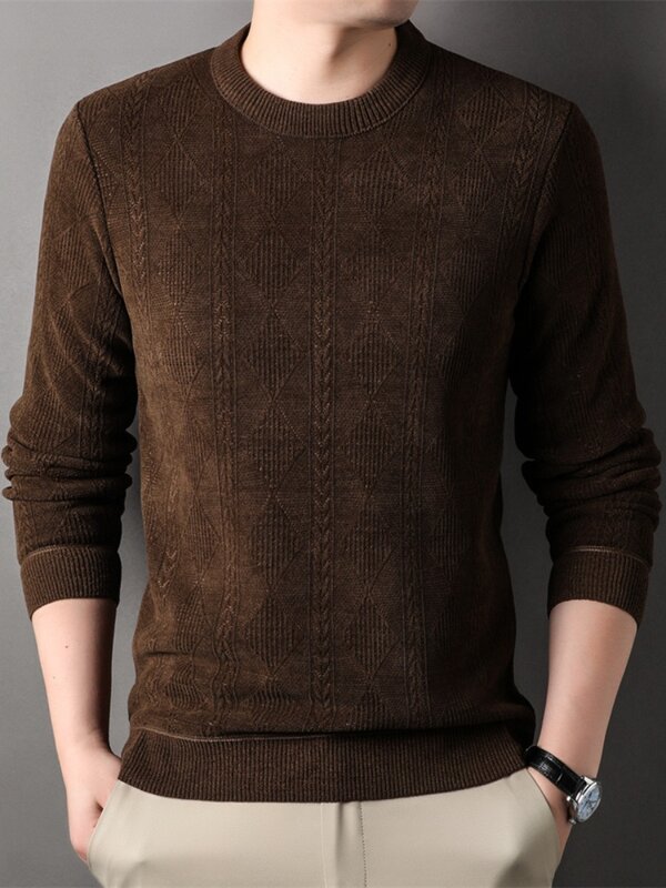 2024 Men's Casual Sweater Autumn Winter Keep Warm Pullover Sweater Round Neck Chenille Thickened Bottom Shirt for Men Clothes