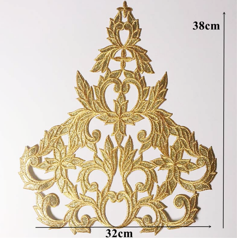 Gold Embroidery Baroque Grid Sequin Flower Applique Sew Iron Patch Wedding Gown Bridal Dress Clothes DIY Handwork Patches Crafts