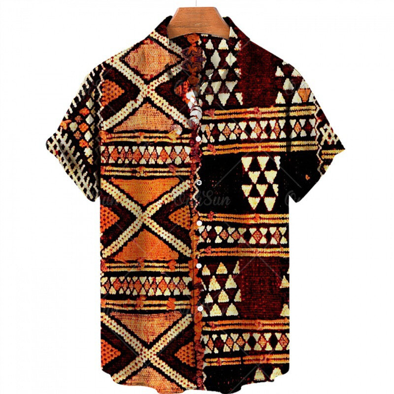 เสื้อลำลองชายหาดฮาวายของผู้ชายเสื้อแฟชั่นพิมพ์ลาย3D ประเพณีแอฟริกันเสื้อแขนสั้นผู้หญิงเสื้อผ้าสตรีท2024 Camisa
