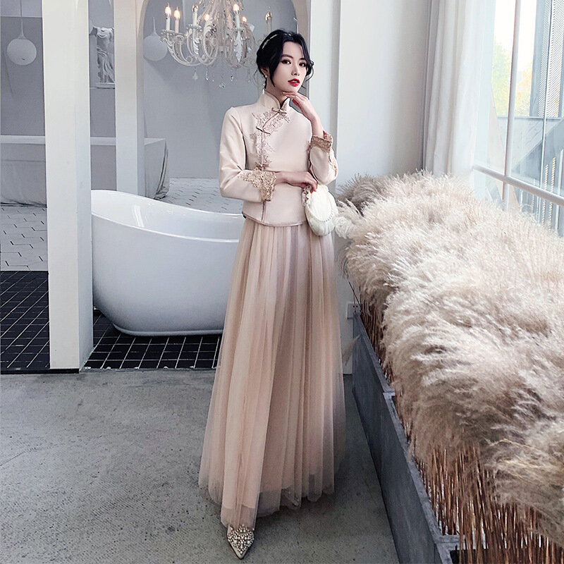여성 치파오 한푸 당나라 정장, 슬림해 보이는 중국 치파오 드레스, 긴 신부 들러리 드레스, 격식있는 이브닝 가운, 2023 여름 신상