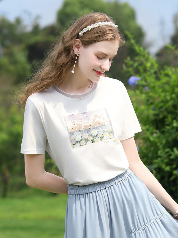 I Believe You-Cool Cotton Oil Graphic T-shirt para mulheres, manga curta, magro, chique, o-pescoço Lady Tops, verão, novo, 2242015650, 2021