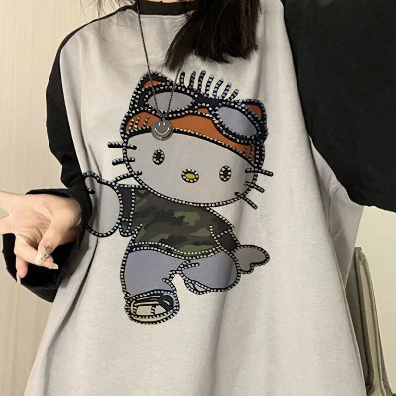 Aoger Hallo Kitty Y2K T-Shirt Frauen Langarm koreanische Mode T-Shirt Hip Hop Street Girls T-Shirt Tops kausale Frauen Kleidung