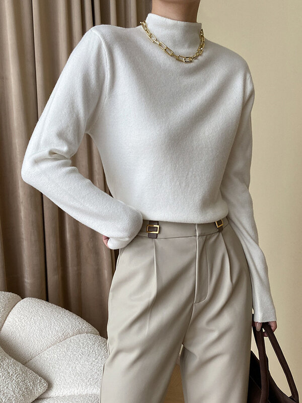 Khaki Multi Color Slim Knitting Sweater Mock Neck Long Sleeve Women Pullovers New Fashion Tide Spring Autumn  O626
