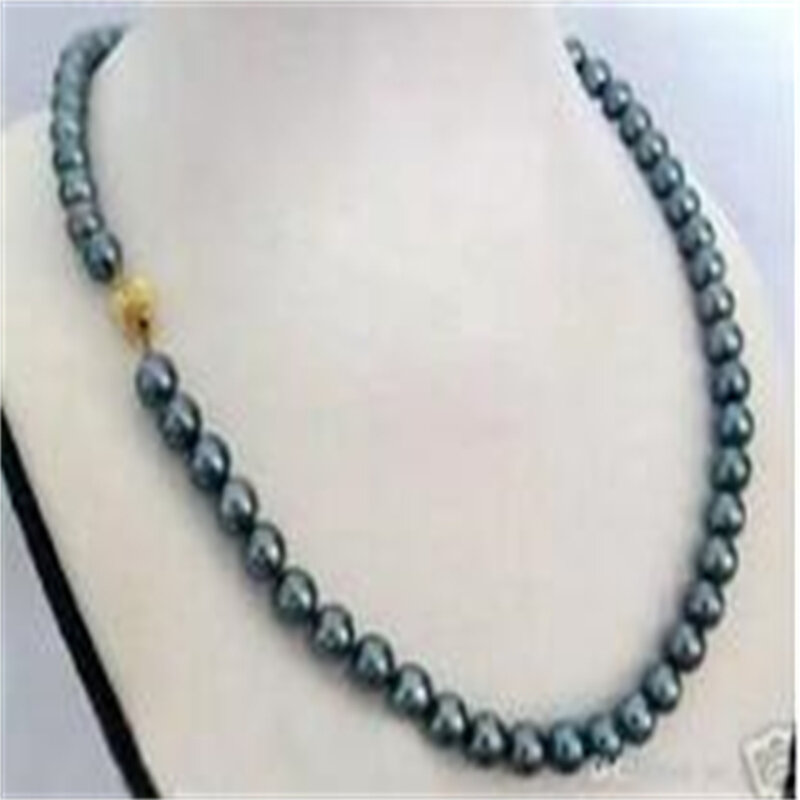 Pretty!8mm Black Akoya shell Pearl Cultured Necklace 18"
