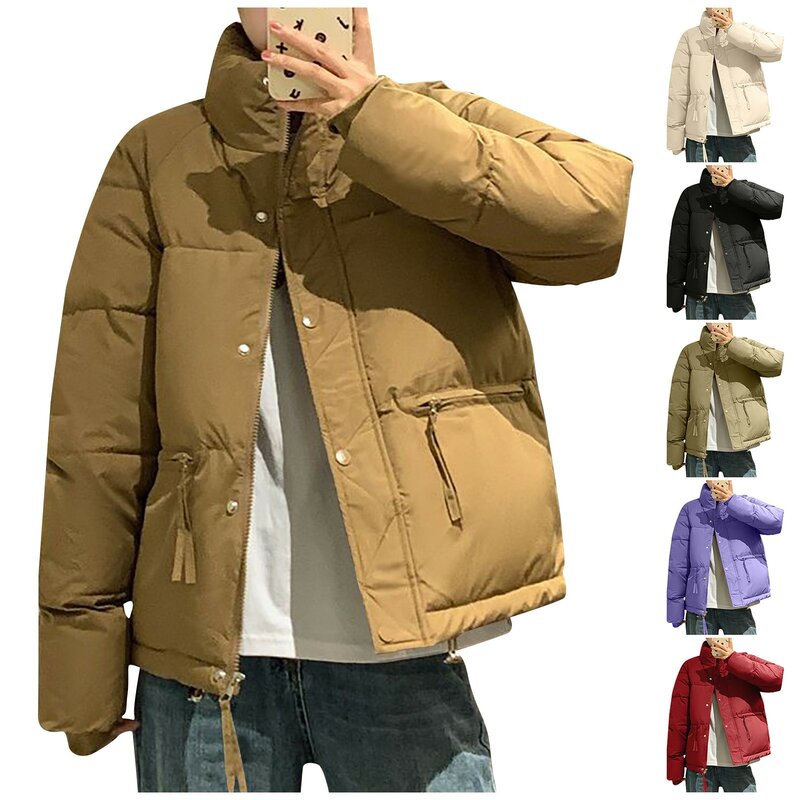 Abrigo Vintage de algodón para mujer, chaqueta de manga larga con cordón y bolsillo, Color sólido, con cremallera, a la moda, novedad de invierno