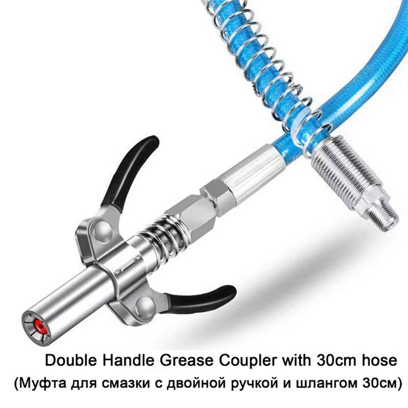 2X Grease Coupler No 30Cm Hose Gear Grease Nozzle Heavy-Duty Quick Release Grease Coupler 10000PSI Two Press Accessories