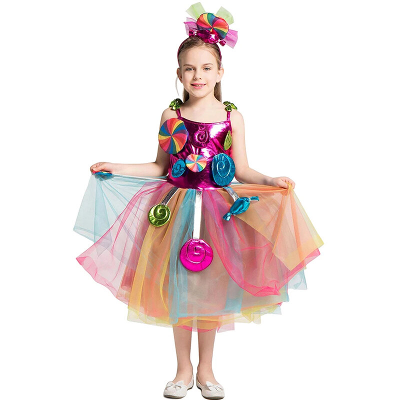 Красивое Летнее яркое платье для девочек, Детский карнавальный костюм в европейском чемпионате, леденец, одежда для косплея и особых случаев