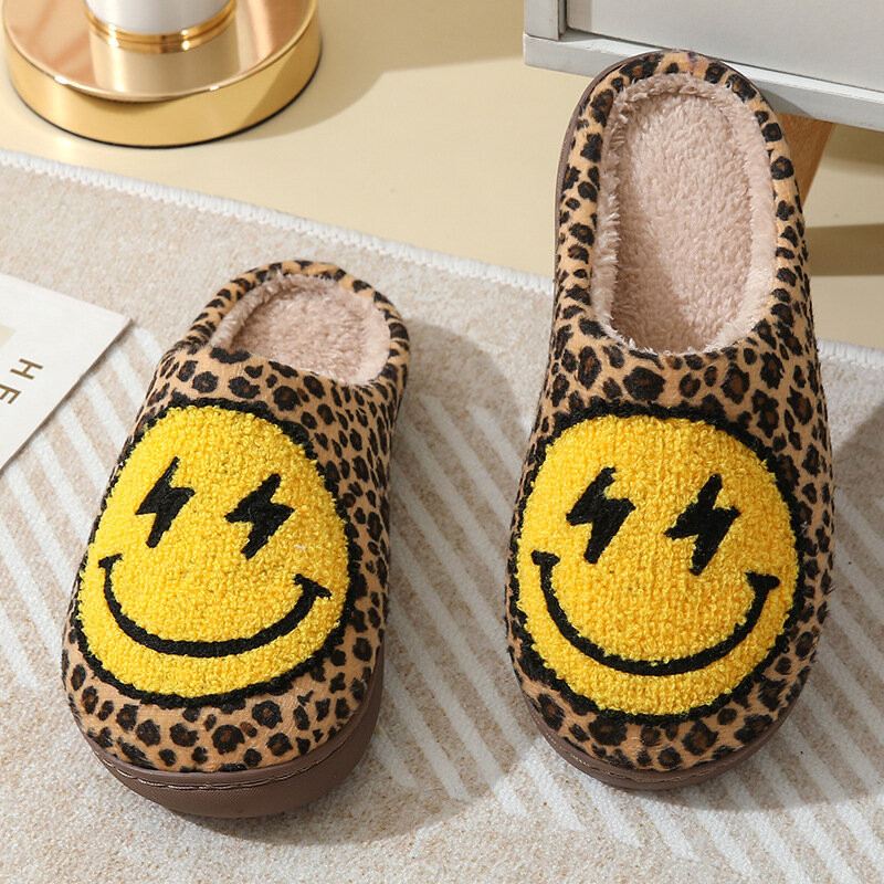 Smiling Face Couple Slippers New 2024 Winter Indoor Household Floor Anti Slip Warm Cotton Shoes Fashion Casual Shoes Comfortable