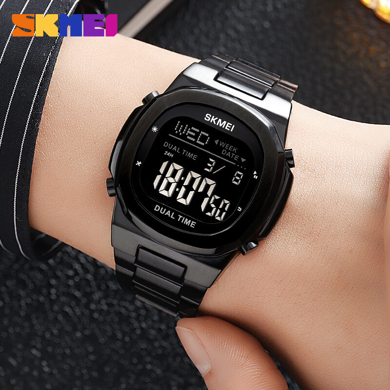 SKMEI Original Electronic Watch Stainless Steel Digital Men's Watches Countdown Stopwatch Led Light Sport Wristwatch 2023