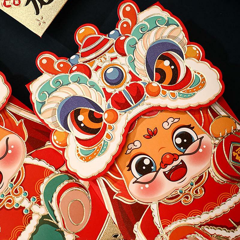 Envelope vermelho chinês ano novo lunar porta-dinheiro grosso, folha de ouro da sorte hong bao, ano do dragão, 4 pcs