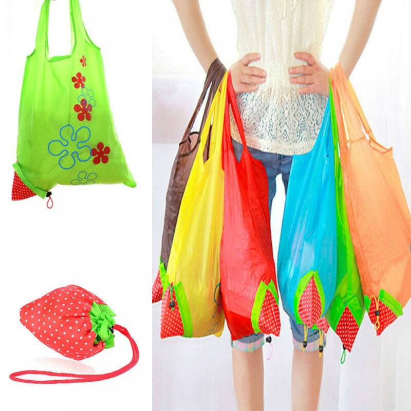 Reusable Strawberry Shopping Bags Foldable Tote Eco  Nylon Storage Handbag Printed Logo Portable Fruit Creative New
