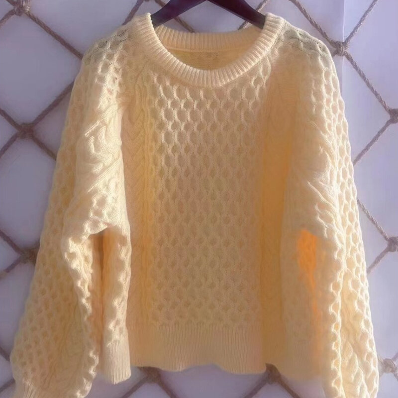 Женский трикотажный пуловер с длинным рукавом, повседневный однотонный свободный свитер в Корейском стиле, Осень-зима 28941