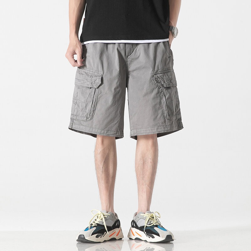 Pantalones cortos de carga con cremallera para hombre, Shorts informales con múltiples bolsillos, Color sólido, 2023