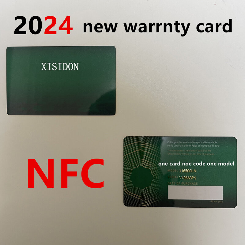 Tarjeta de garantía NFC de seguridad verde de alta calidad, corona antifalsificación y etiqueta fluorescente, etiqueta de serie de regalo para sin caja de reloj