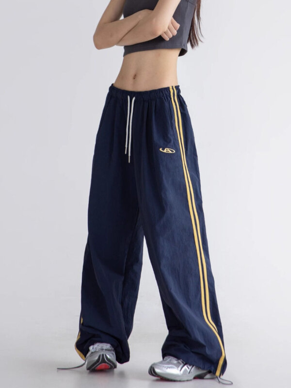 QWEEK-pantalones de chándal holgados de pierna ancha para mujer, ropa de calle estilo Hip Hop, Harajuku, Vintage, a rayas, Y2K