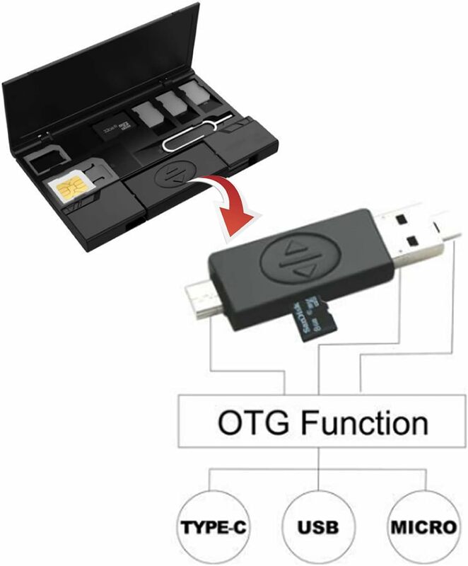 USB Memory Card Flash Reader for MicroSD TF with MicroUSB & Type-C OTG Reader for Phone + SIM Card Storage Case & Phone Stand