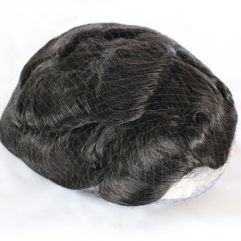 Rambut manusia Pria, tahan lama 100% rambut manusia pria Toupee kulit tipis tahan lama injeksi sistem rambut dasar PU pria prostesis garis rambut alami kapiler