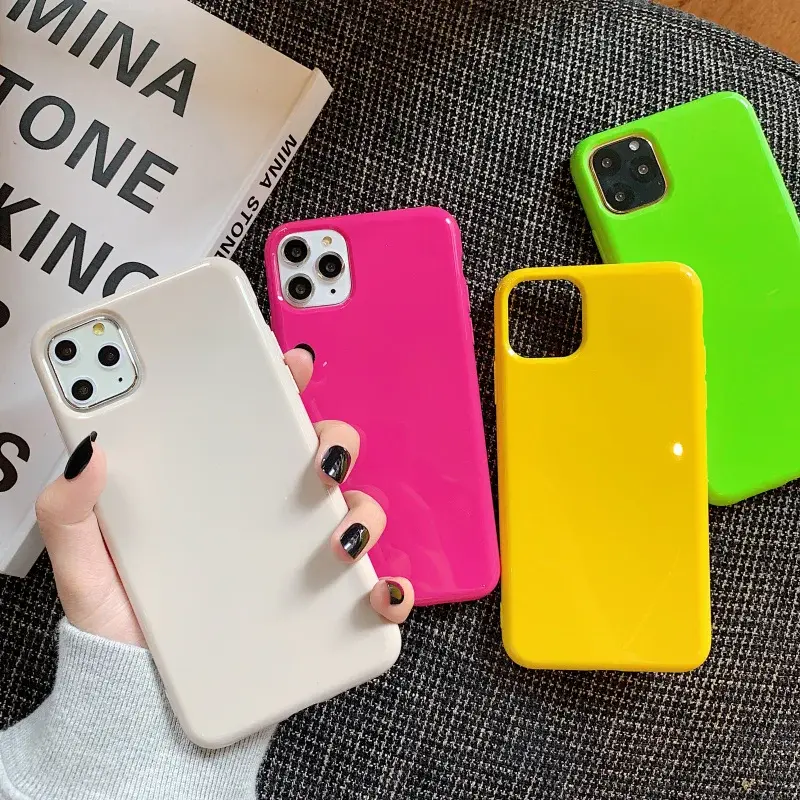 Silicone Solid Neon Fluorescent Yellow Green Phone Case For iPhone 14 13 12 11 Pro Max X XS XR 8 7 Plus SE Case Soft Cover Red