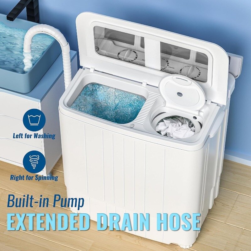 Combo de Mini lavadora compacta de 14,5 lb, lavadora portátil con secador giratorio, lavadora compacta doble para bañera, gris