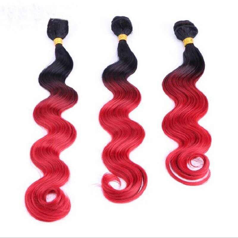 Bundles brésiliens Kinky Body Wave, cheveux synthétiques, noir et rouge, haute température, jjTwo-Tone, 100%, 2 tons, Ombre, Yaki Wave